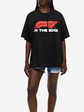 H&M Black Graphic Tee with Red Detail